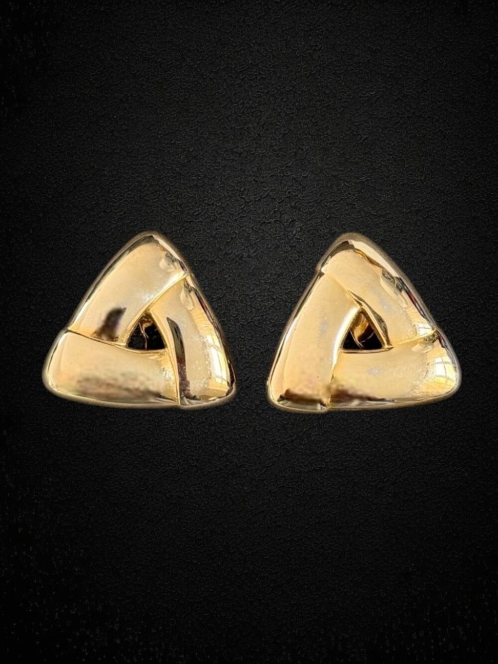 Vintage Monet Gold Tone Triangle Clip-On Earrings Chunky Geometric Minimalist